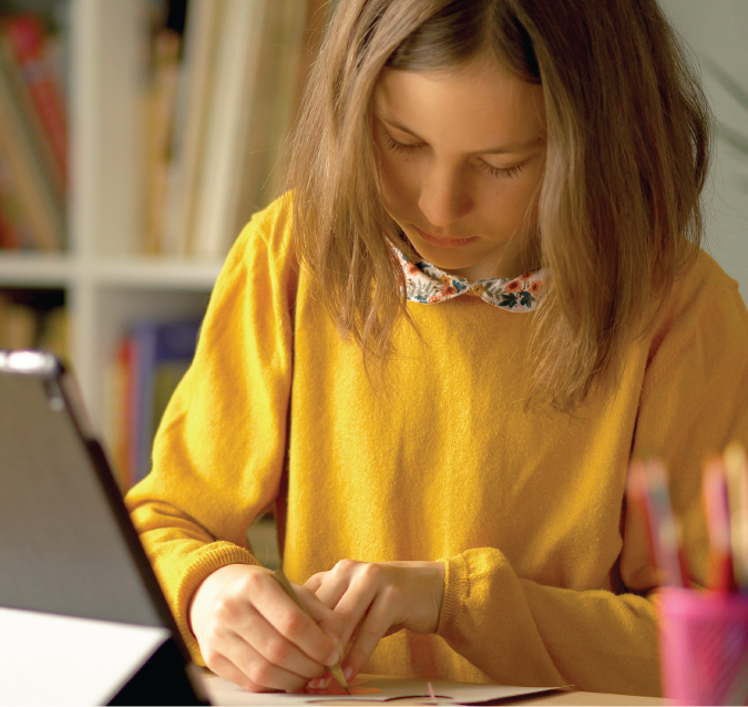 For Students feature card showing a female student studying