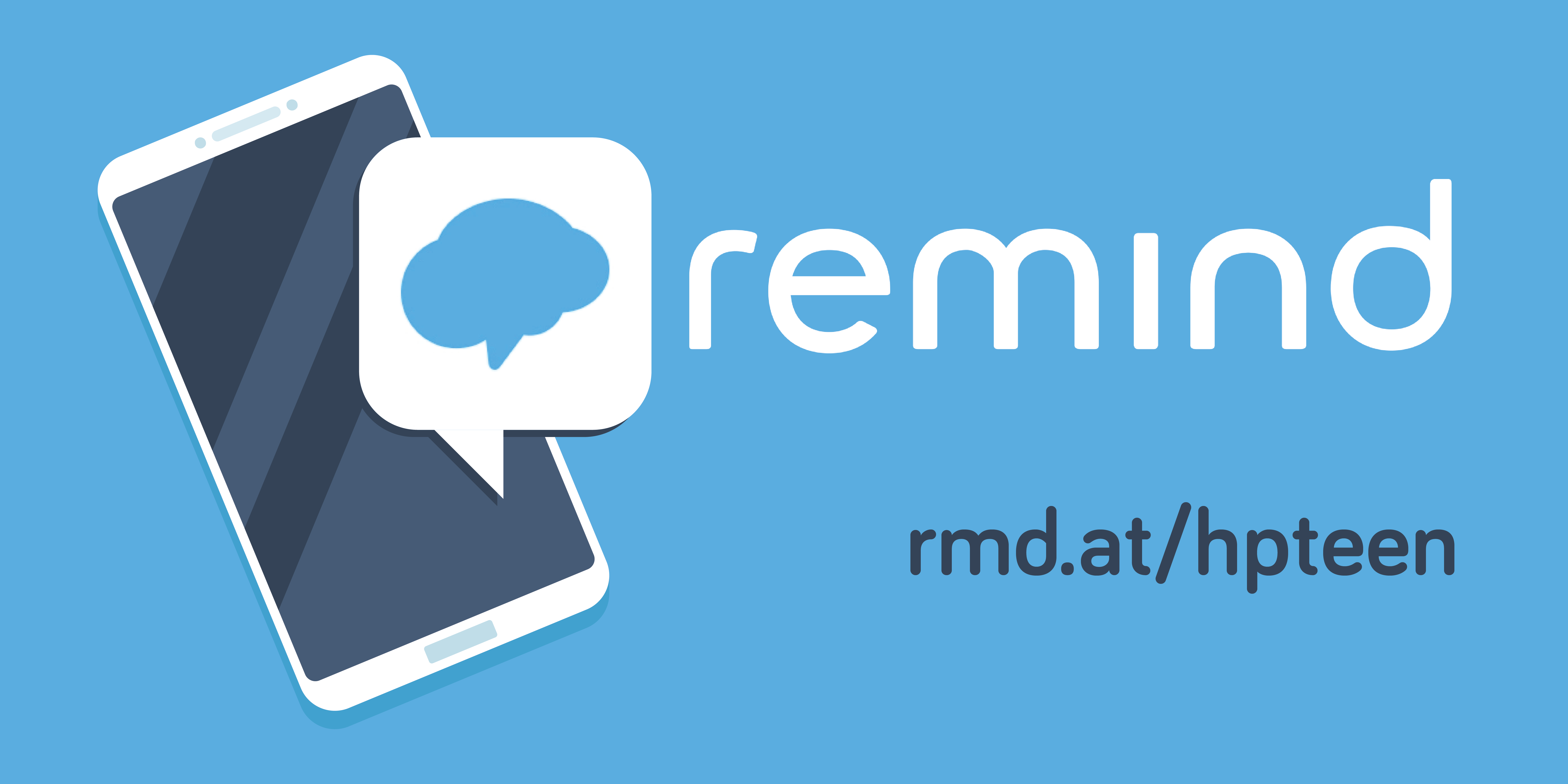Remind banner showing smart phone and the url rmd.at/hpteen