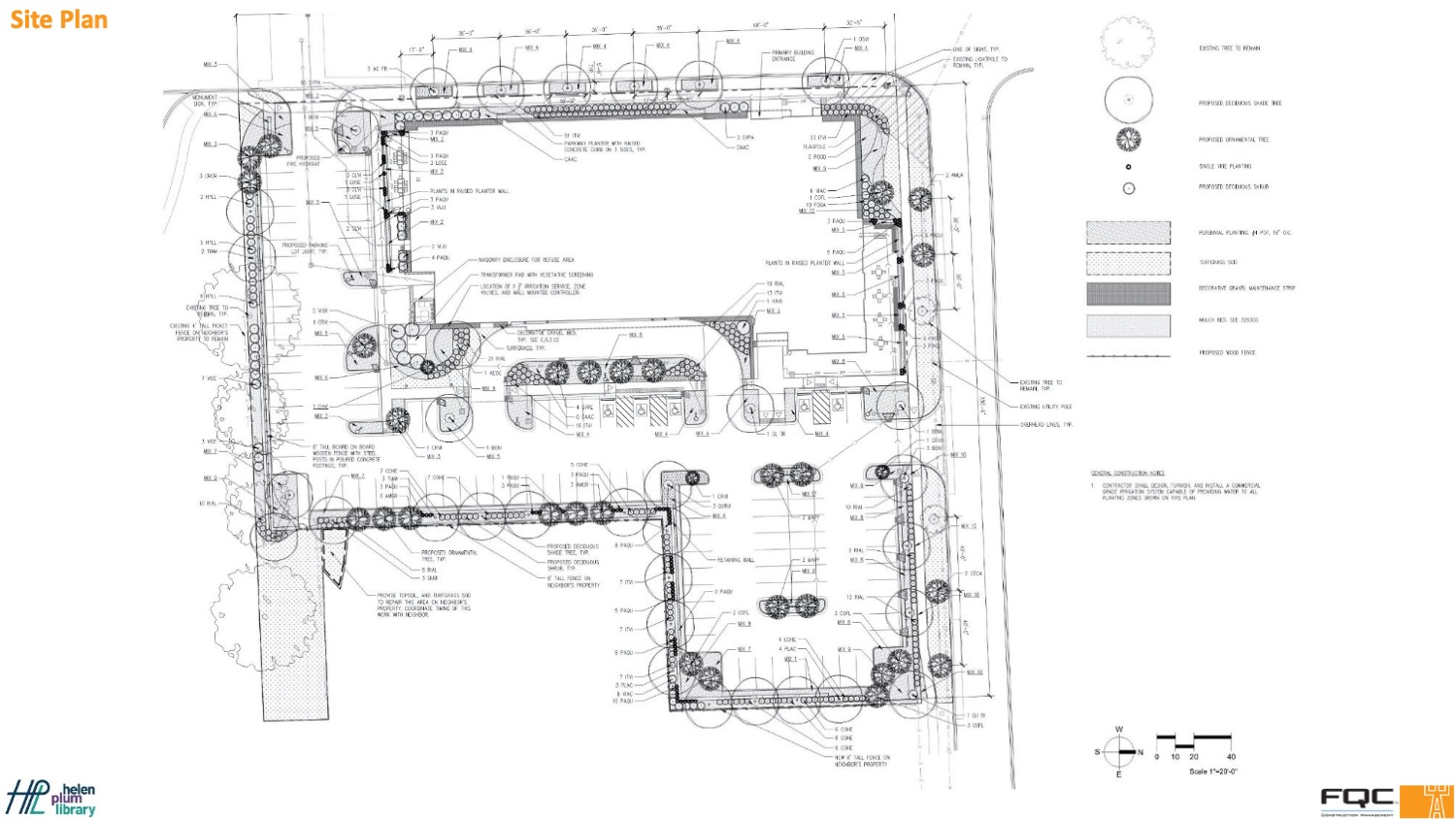 411 Main Street Site Plan with Landscaping Notes