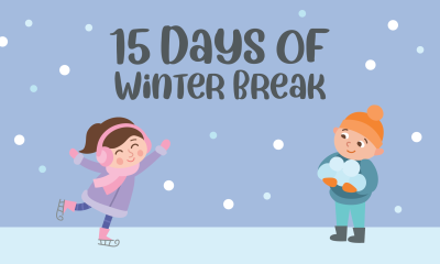 children playing in snow, text: 15 Days of Winter Break