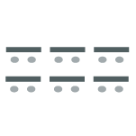 Three columns of tables with seating placed behind the tables. 