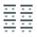 two columns of tables with seating behind each table