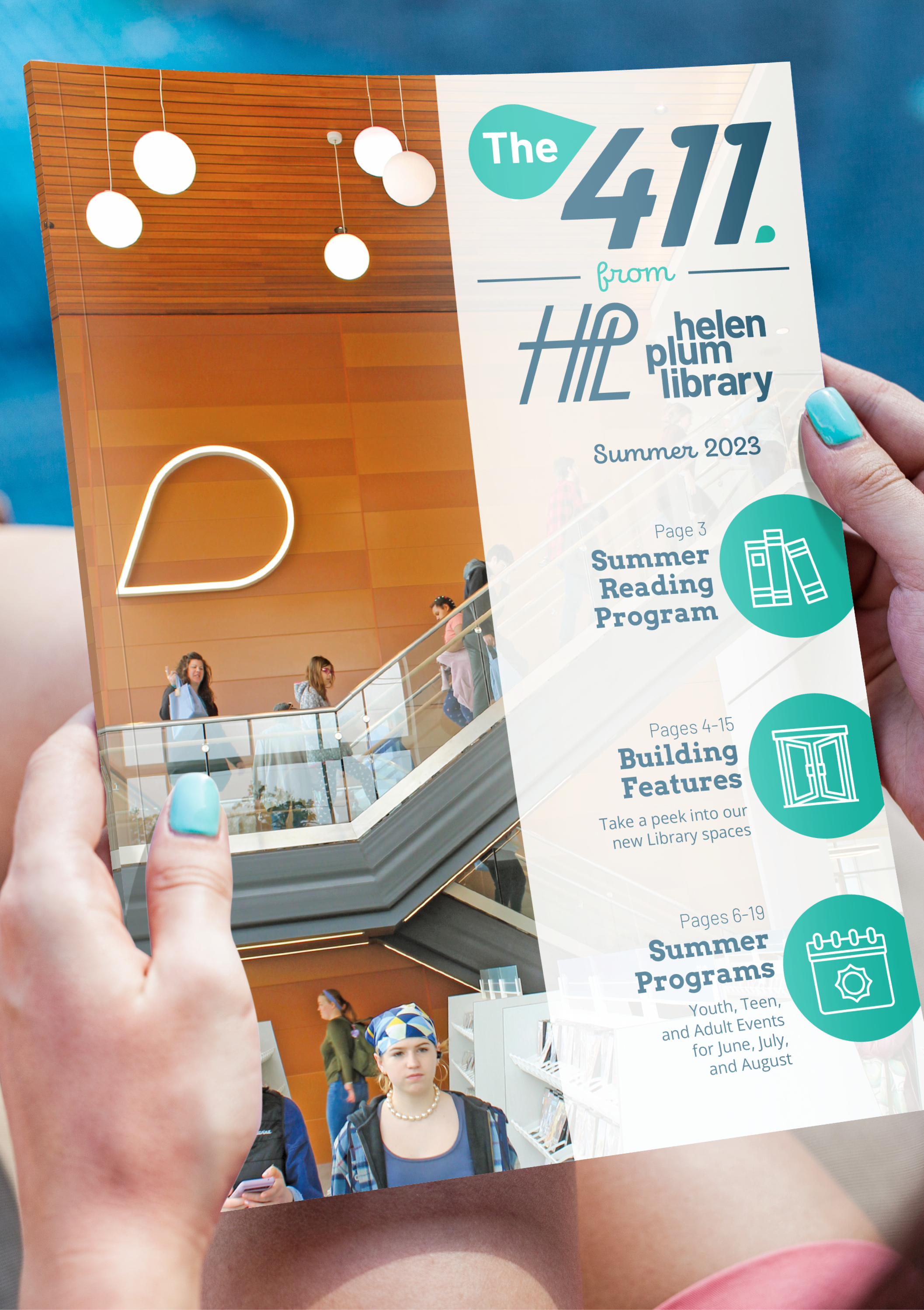 Woman reading 411 summer newsletter