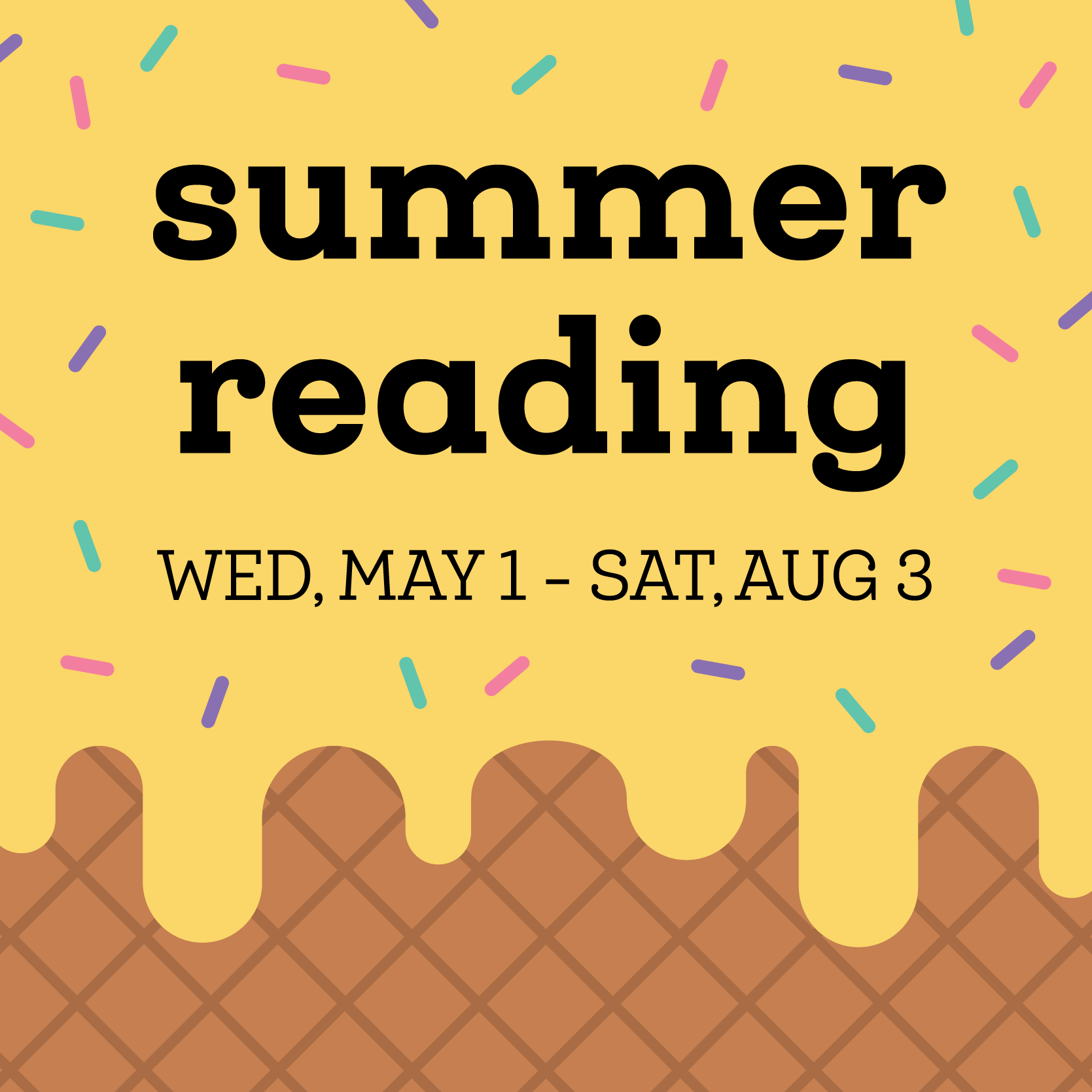 Summer Reading logo over ice cream and sprinkles