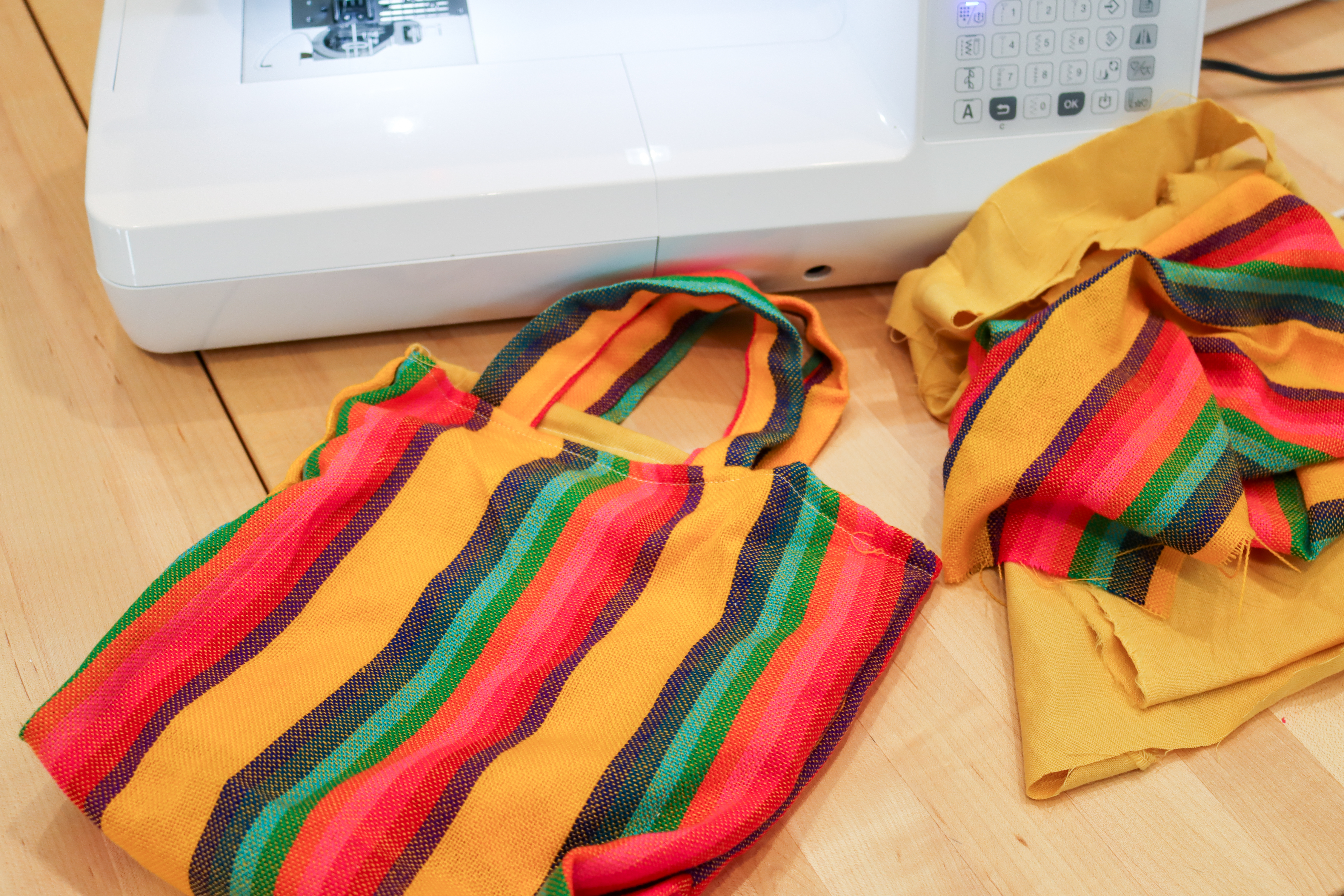 Small rainbow striped serape tote bag