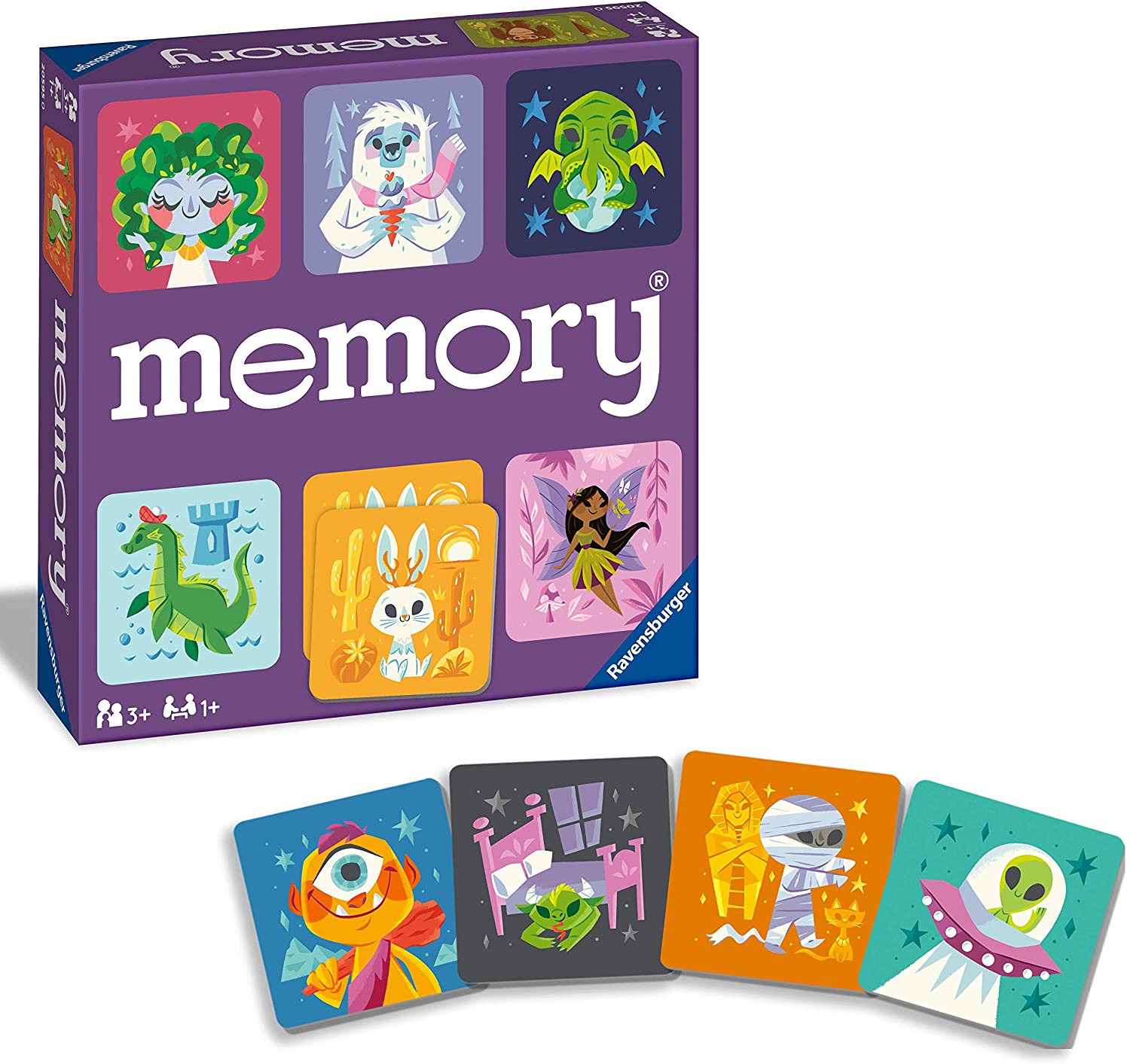 Monster cards for memory game in front of box