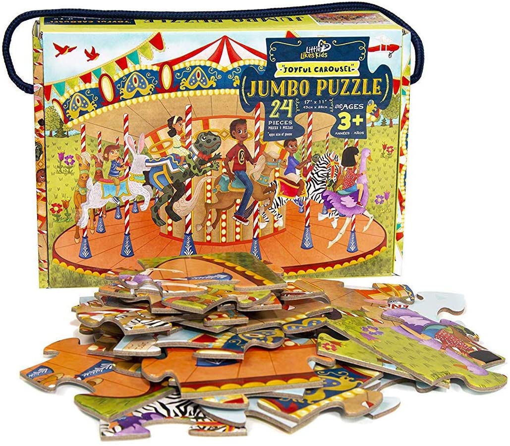 Box of Joyful Carousel Puzzle with pieces in front