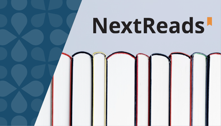 Stack of books with NextReads logo