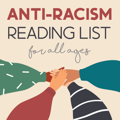 Anti-Racism Reading List for all ages hands piled up for teamwork