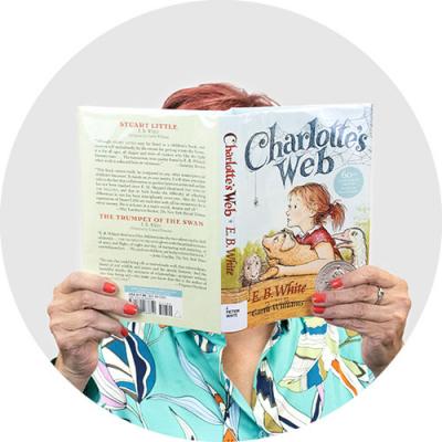 Sue Wilsey with Charlotte's Web book
